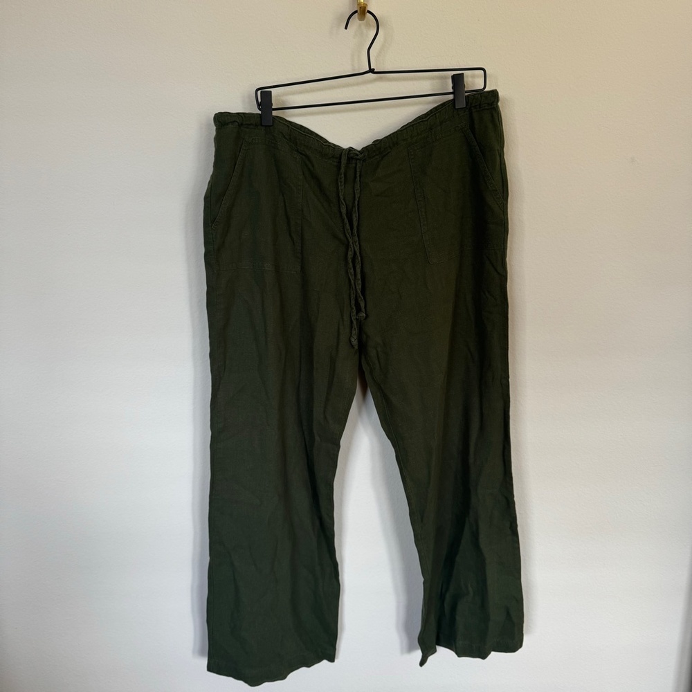 Chadwicks Pants Women's LG Green Pull On Linen Blend Vacation Resort Lightweight